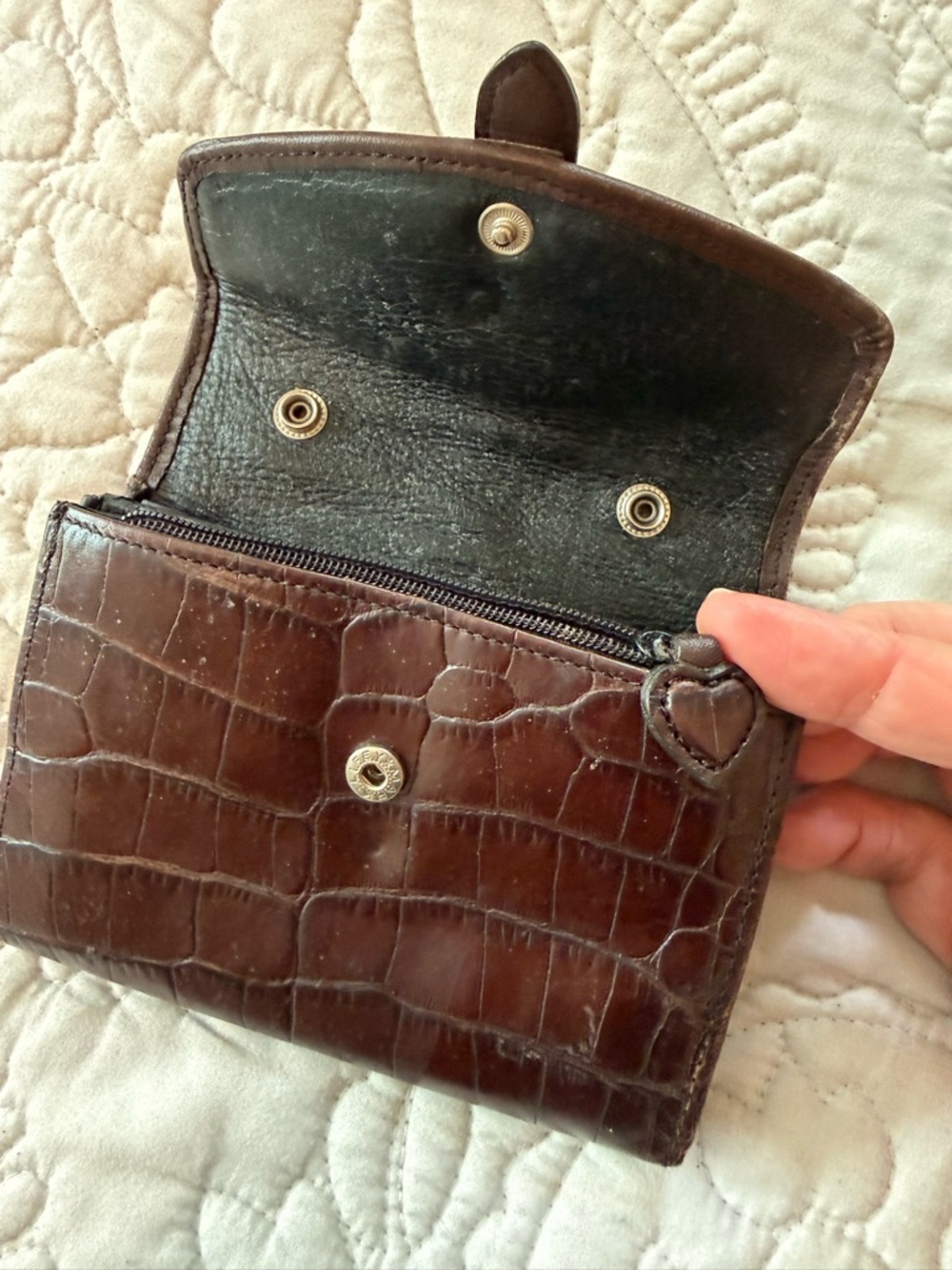 Brighton Brown Croc Embossed Leather Western Buckle Wallet - Picture 2 of 5